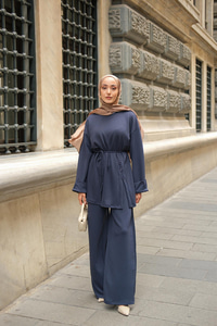 Yan Düğme Detay Takım Lacivert