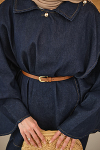 Yan Düğme Detaylı Kot Takım Lacivert