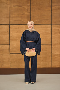 Yan Düğme Detaylı Kot Takım Lacivert