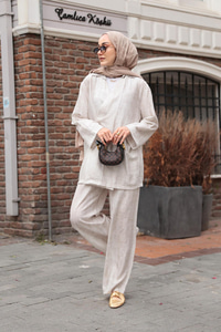 Yan Düğme Detaylı Takım Krem