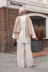 Yan Düğme Detaylı Takım Krem