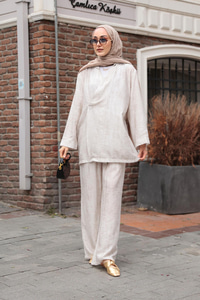 Yan Düğme Detaylı Takım Krem