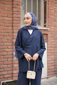 Yan Düğme Detaylı Takım Lacivert