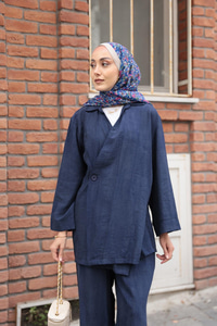 Yan Düğme Detaylı Takım Lacivert