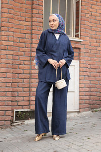 Yan Düğme Detaylı Takım Lacivert