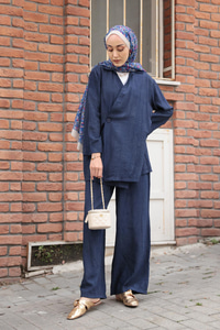 Yan Düğme Detaylı Takım Lacivert