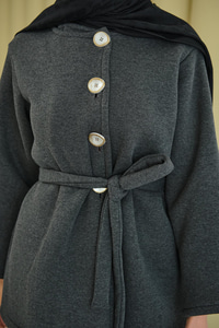 Yan Düğmeli Bel Bağlamalı Midi Boy Takım Füme