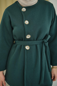 Yan Düğmeli Bel Bağlamalı Midi Boy Takım Yeşil