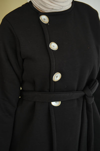 Yan Düğmeli Bel Bağlamalı Midi Boy Takım Siyah