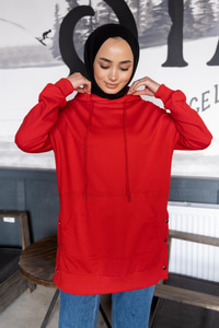 Uygun Fiyatlı YAN DUGMELI SWEAT KIRMIZI | Loccomoda.com 