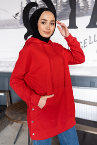 Uygun Fiyatlı YAN DUGMELI SWEAT KIRMIZI | Loccomoda.com 