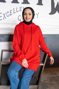 Uygun Fiyatlı YAN DUGMELI SWEAT KIRMIZI | Loccomoda.com 