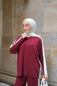 Yan Şerit Detay İkili Takım Bordo