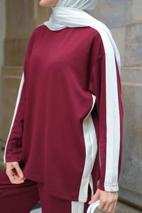 Yan Şerit Detay İkili Takım Bordo