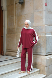 Yan Şerit Detay İkili Takım Bordo