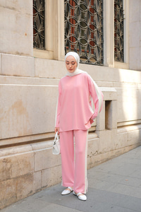 Yan Şerit Detay İkili Takım Pembe