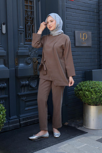 Yandan Bağlamalı Armani Modal Takım Açık Kahve