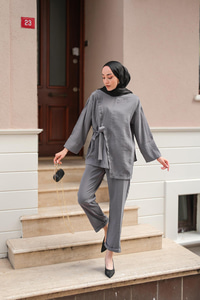 Yandan Bağlamalı Armani Modal Takım Gri