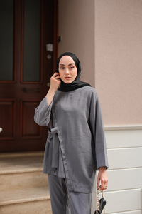 Yandan Bağlamalı Armani Modal Takım Gri