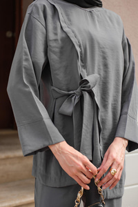 Yandan Bağlamalı Armani Modal Takım Gri