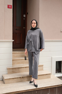 Yandan Bağlamalı Armani Modal Takım Gri