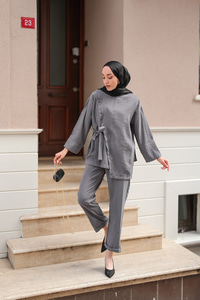 Yandan Bağlamalı Armani Modal Takım Gri