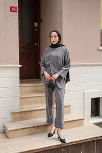 Yandan Bağlamalı Armani Modal Takım Gri