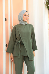 Yandan Bağlamalı Armani Modal Takım Haki Yeşil