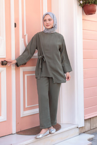 Yandan Bağlamalı Armani Modal Takım Haki Yeşil