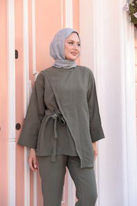 Yandan Bağlamalı Armani Modal Takım Haki Yeşil