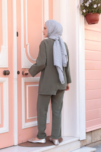 Yandan Bağlamalı Armani Modal Takım Haki Yeşil