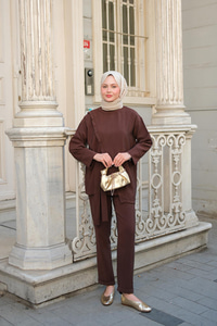 Yandan Bağlamalı Armani Modal Takım Kahverengi