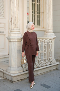 Yandan Bağlamalı Armani Modal Takım Kahverengi