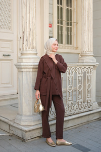 Yandan Bağlamalı Armani Modal Takım Kahverengi