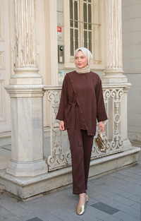 Yandan Bağlamalı Armani Modal Takım Kahverengi