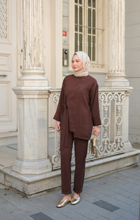 Yandan Bağlamalı Armani Modal Takım Kahverengi