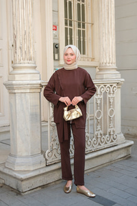 Yandan Bağlamalı Armani Modal Takım Kahverengi