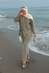 Yandan Bağlamalı Armani Modal Takım Yeşil