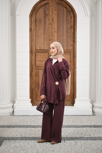 Yandan Bağlamalı Broş Detay Takım Bordo