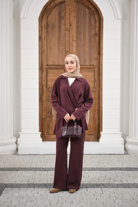 Yandan Bağlamalı Broş Detay Takım Bordo