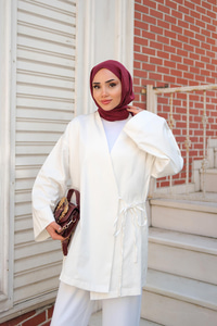 Yandan Bağlamalı Ceket  Beyaz