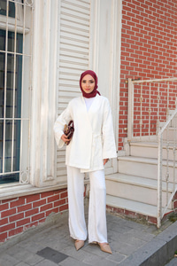 Yandan Bağlamalı Ceket  Beyaz