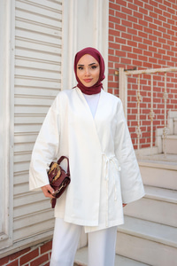 Yandan Bağlamalı Ceket  Beyaz