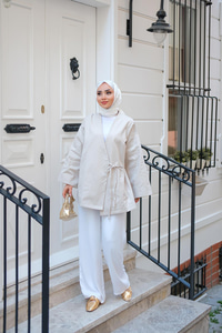 Yandan Bağlamalı Ceket  Krem