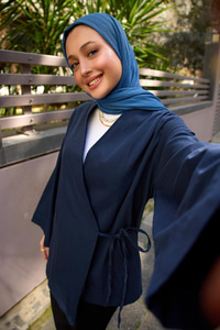 Yandan Bağlamalı Ceket Lacivert