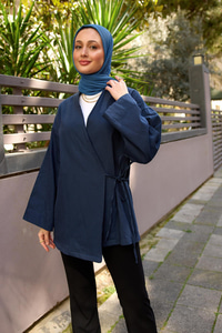 Yandan Bağlamalı Ceket Lacivert