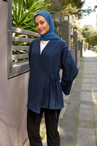 Yandan Bağlamalı Ceket Lacivert