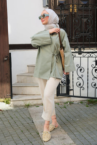 Yandan Bağlamalı Ceket Mint Yeşil