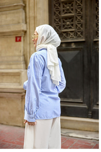 Yandan Bağlamalı Çizgili Gömlek Mavi