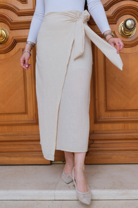 Yandan Bağlamalı Etek  Bej